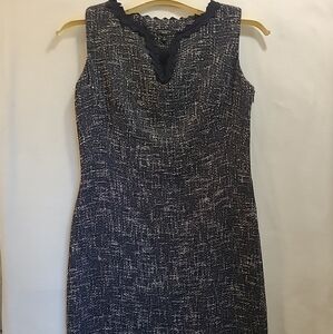 Talbots Womens Dress Sz‎ 6 Sheath Sleeveless Lined Navy Gray Tweed Business Knee